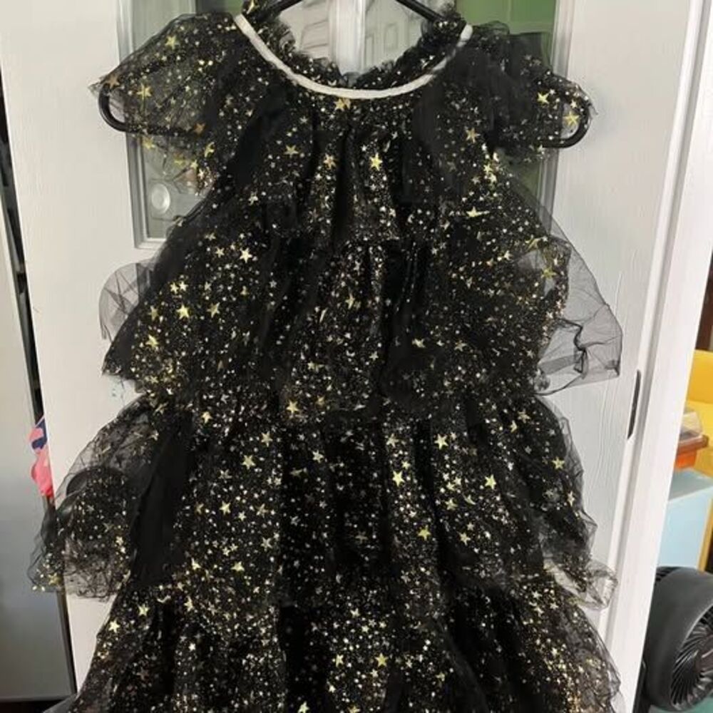 Lola + The Boys Black and Gold Star Tulle Tiered Dress Size 12